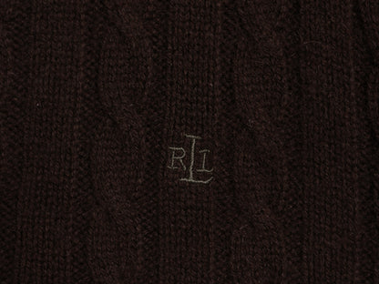 90s ローレン ラルフローレン ケーブル ニット セーター レディース M オールド ポロ 100% カシミヤ 長袖ニット ワンポイント シンプル 茶