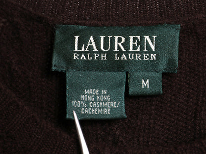 90s ローレン ラルフローレン ケーブル ニット セーター レディース M オールド ポロ 100% カシミヤ 長袖ニット ワンポイント シンプル 茶