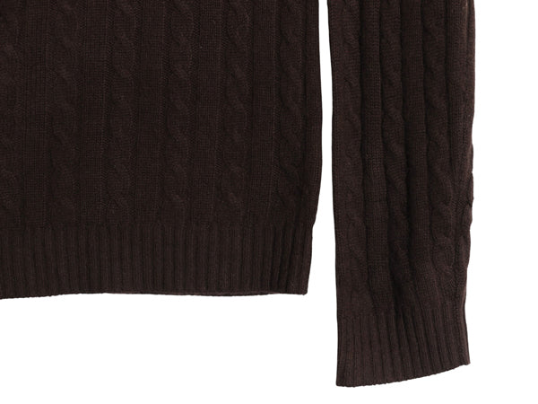 90s ローレン ラルフローレン ケーブル ニット セーター レディース M オールド ポロ 100% カシミヤ 長袖ニット ワンポイント シンプル 茶