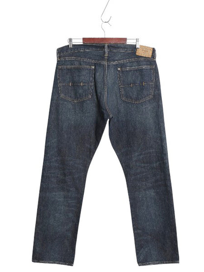 ポロ ラルフローレン インディゴ デニム パンツ メンズ 36 32 ヴィンテージ 加工 ジーンズ ジーパン ストレート ヒゲ アタリ 赤耳 革パッチ