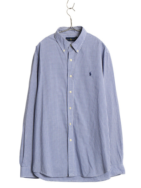 ラルフローレン チェック 長袖 ボタンダウン シャツ メンズ XL 古着 ポロ コットン ワイシャツ ワンポイント 薄手 カジュアル 大きいサイズ