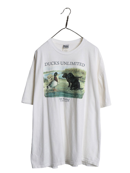 00s ドッグ カモ イラスト プリント 半袖 Tシャツ メンズ レディース XXL / アニマル アート グラフィック キャラクター 大きいサイズ 白