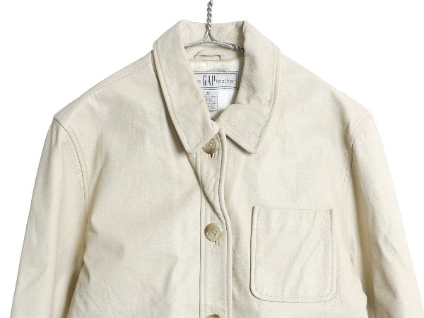 90s オールド ギャップ 本革 レザー ジャケット レディース M / 革ジャン カバーオール ブルゾン ジャンパー ボックス シンプル ナチュラル