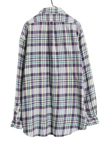 90s ラルフローレン チェック 長袖 ボタンダウン フランネル シャツ メンズ XL オールド ポロ BLAKE コットン ワンポイント 大きいサイズ