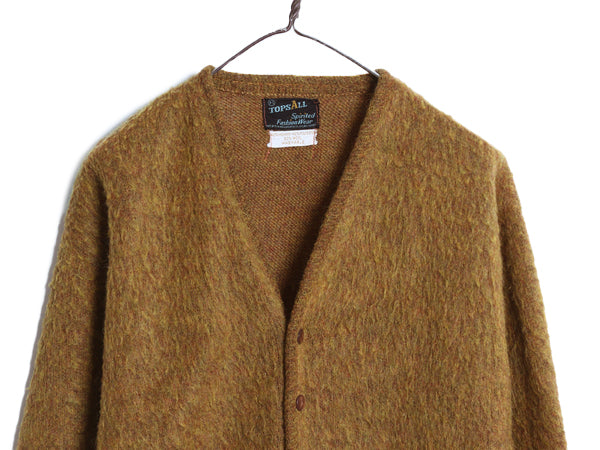 60s 70s USA製 ★ モヘア ニット カーディガン メンズ M / ヴィンテージ ウール セーター 毛足 シャギー 前開き 羽織り グランジ 茶 無地