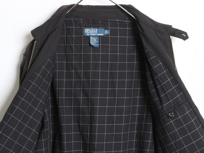 90s ポロ ラルフローレン スイングトップ ジャケット メンズ L / 古着 オールド スムース 素材 フルジップ チェック ライナー付き ブラック