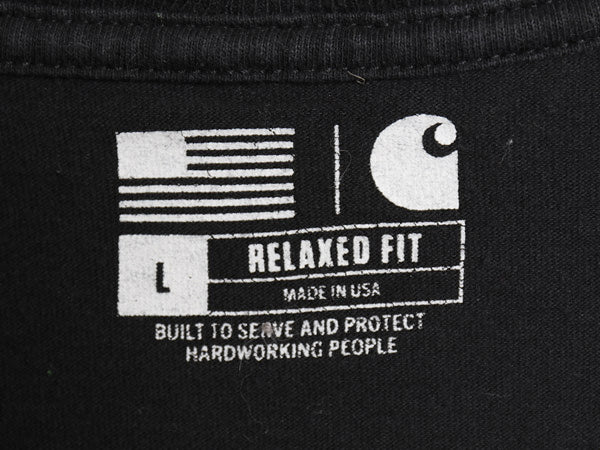 US企画 USA製 カーハート プリント 長袖 Tシャツ メンズ L / RELAXED FIT ロンT ミドルウェイト コットン 星条旗 迷彩柄 グラフィック 黒