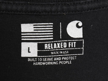 US企画 USA製 カーハート プリント 長袖 Tシャツ メンズ L / RELAXED FIT ロンT ミドルウェイト コットン 星条旗 迷彩柄 グラフィック 黒