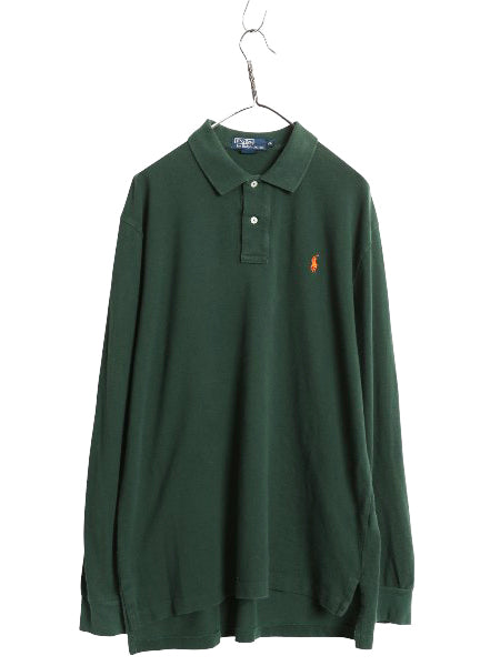 00s ポロ ラルフローレン 鹿の子 長袖 ポロシャツ メンズ XL 古着 オールド 長袖シャツ コットン カットソー ワンポイント 大きいサイズ 緑