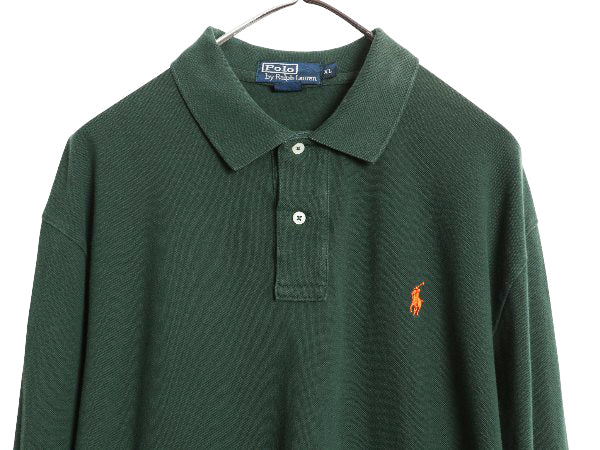 00s ポロ ラルフローレン 鹿の子 長袖 ポロシャツ メンズ XL 古着 オールド 長袖シャツ コットン カットソー ワンポイント 大きいサイズ 緑