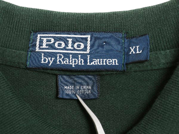 00s ポロ ラルフローレン 鹿の子 長袖 ポロシャツ メンズ XL 古着 オールド 長袖シャツ コットン カットソー ワンポイント 大きいサイズ 緑
