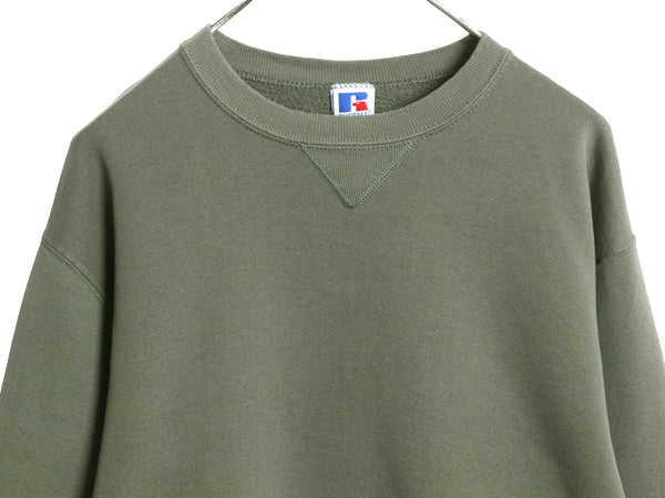 90s USA製 ラッセル 無地 スウェット メンズ レディース М / オールド トレーナー 前V 裏起毛 ワンポイント ブランク シンプル グリーン