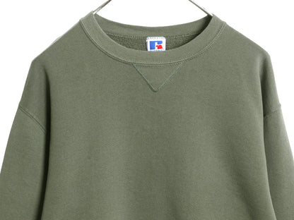 90s USA製 ラッセル 無地 スウェット メンズ レディース М / オールド トレーナー 前V 裏起毛 ワンポイント ブランク シンプル グリーン
