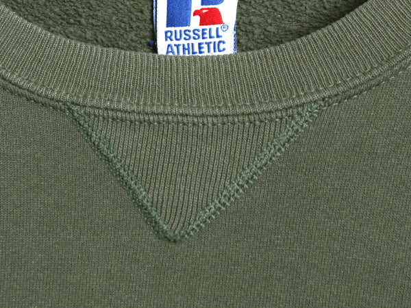90s USA製 ラッセル 無地 スウェット メンズ レディース М / オールド トレーナー 前V 裏起毛 ワンポイント ブランク シンプル グリーン