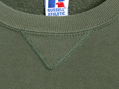 90s USA製 ラッセル 無地 スウェット メンズ レディース М / オールド トレーナー 前V 裏起毛 ワンポイント ブランク シンプル グリーン