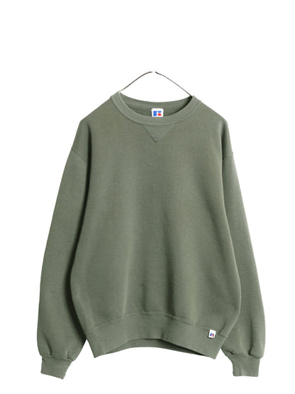 90s USA製 ラッセル 無地 スウェット メンズ レディース М / オールド トレーナー 前V 裏起毛 ワンポイント ブランク シンプル グリーン