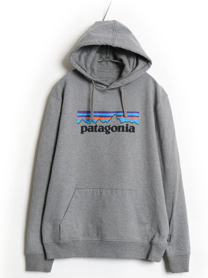 パタゴニア プリント スウェット フード パーカー メンズ L / 18年製 トレーナー プルオーバー ストレッチ ヘビーウェイト 裏起毛 グレー