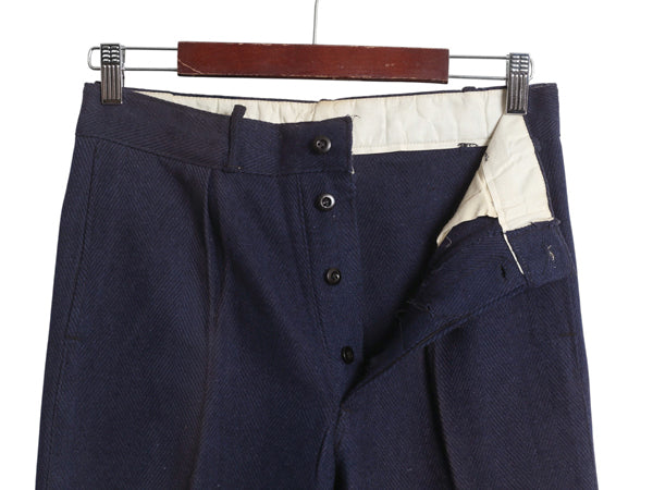 デッドストック 30s ★ コットン ウール スラックス パンツ 実寸 30 30 程/ ヴィンテージ ストレート ボタンフライ ヘリンボーン ワーク 紺