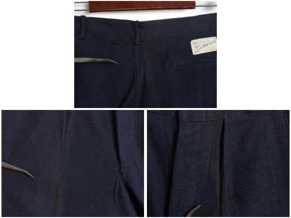 デッドストック 30s ★ コットン ウール スラックス パンツ 実寸 30 30 程/ ヴィンテージ ストレート ボタンフライ ヘリンボーン ワーク 紺