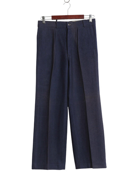 デッドストック 30s ★ コットン ウール スラックス パンツ 実寸 30 30 程/ ヴィンテージ ストレート ボタンフライ ヘリンボーン ワーク 紺
