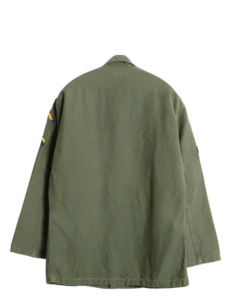 60s 米軍実物 US ARMY コットン サテン ユーティリティ シャツ M 程/ ヴィンテージ OG107 筒袖 1st 後期 ミリタリー 軍物 ワッペン付き 　
