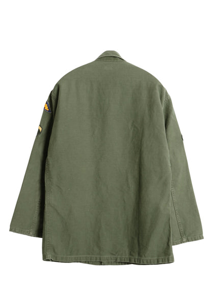 60s 米軍実物 US ARMY コットン サテン ユーティリティ シャツ M 程/ ヴィンテージ OG107 筒袖 1st 後期 ミリタリー 軍物 ワッペン付き 　