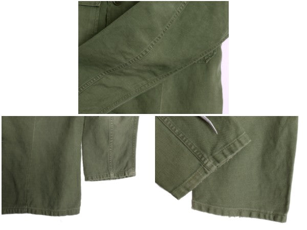 60s 米軍実物 US ARMY コットン サテン ユーティリティ シャツ M 程/ ヴィンテージ OG107 筒袖 1st 後期 ミリタリー 軍物 ワッペン付き 　