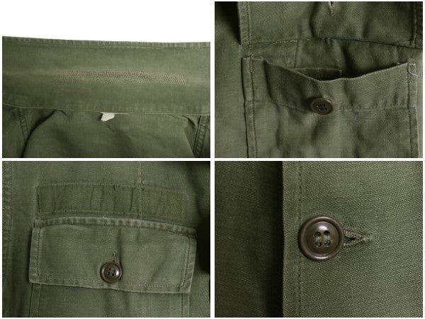 60s 米軍実物 US ARMY コットン サテン ユーティリティ シャツ M 程/ ヴィンテージ OG107 筒袖 1st 後期 ミリタリー 軍物 ワッペン付き 　