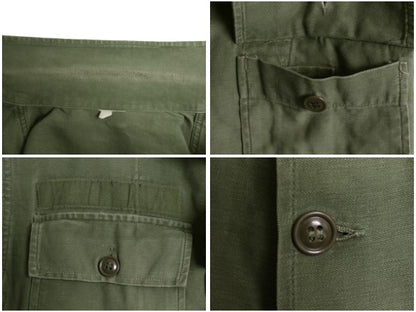 60s 米軍実物 US ARMY コットン サテン ユーティリティ シャツ M 程/ ヴィンテージ OG107 筒袖 1st 後期 ミリタリー 軍物 ワッペン付き 　