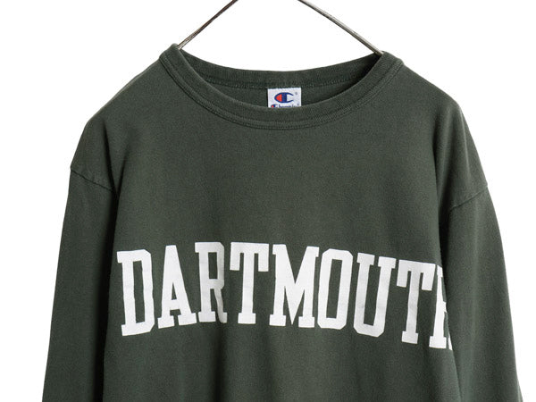 90s USA製 チャンピオン カレッジ プリント 長袖 Tシャツ メンズ L / オールド ヘビーウェイト コットン ロンT DARTMOUTH 目付き グリーン