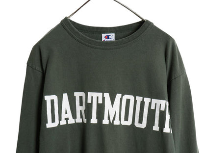90s USA製 チャンピオン カレッジ プリント 長袖 Tシャツ メンズ L / オールド ヘビーウェイト コットン ロンT DARTMOUTH 目付き グリーン