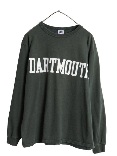 90s USA製 チャンピオン カレッジ プリント 長袖 Tシャツ メンズ L / オールド ヘビーウェイト コットン ロンT DARTMOUTH 目付き グリーン