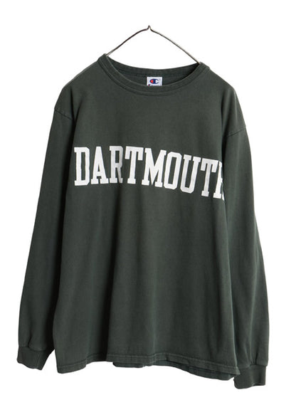 90s USA製 チャンピオン カレッジ プリント 長袖 Tシャツ メンズ L / オールド ヘビーウェイト コットン ロンT DARTMOUTH 目付き グリーン