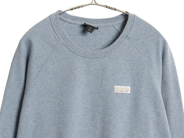パタゴニア クルーネック スウェット レディース M 古着 20年製 アウトドア トレーナー カットソー ストレッチ ワンポイント ロンT 薄手 青