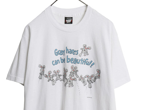 90s USA製 ウサギ イラスト プリント Tシャツ メンズ レディース L / オールド アート グラフィック アニマル シングルステッチ カットソー