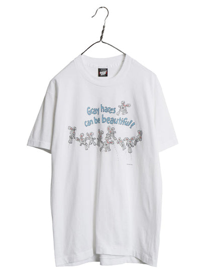 90s USA製 ウサギ イラスト プリント Tシャツ メンズ レディース L / オールド アート グラフィック アニマル シングルステッチ カットソー