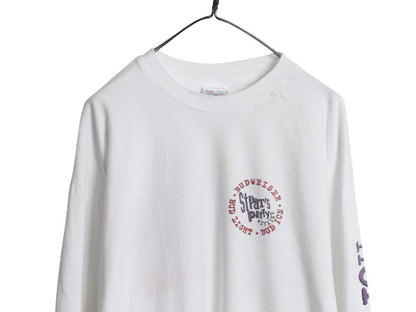 90s ★ バドワイザー カエル イラスト プリント 長袖 Tシャツ メンズ XXL オールド オフィシャル ビール 企業物 当時物 アニマル ロンT 白