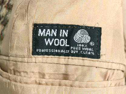 80s USA製 ハリスツイード テーラード ジャケット メンズ L 程/ ヴィンテージ ブレザー ウール ツイード 千鳥格子 チェック マルチカラー