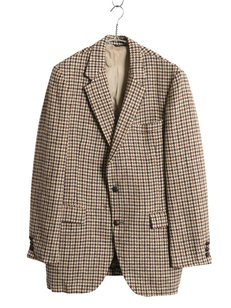 80s USA製 ハリスツイード テーラード ジャケット メンズ L 程/ ヴィンテージ ブレザー ウール ツイード 千鳥格子 チェック マルチカラー