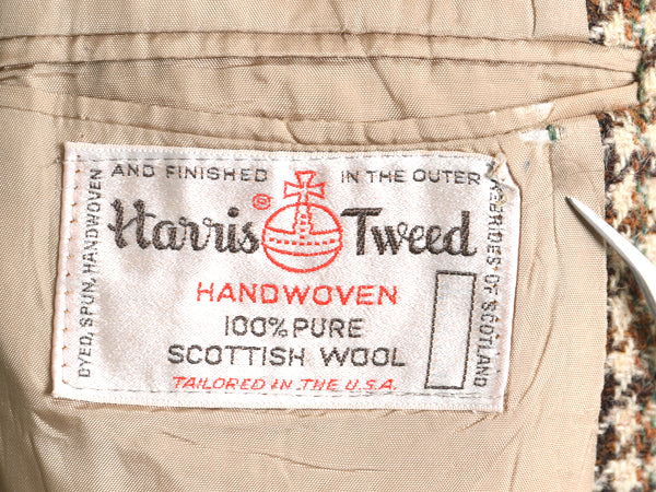 80s USA製 ハリスツイード テーラード ジャケット メンズ L 程/ ヴィンテージ ブレザー ウール ツイード 千鳥格子 チェック マルチカラー