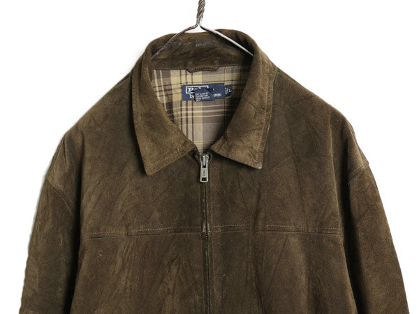 00s ポロ ラルフローレン 本革 スウェード レザー スポーツ ジャケット メンズ L 古着 オールド 革ジャン シングル ライダース スポジャケ