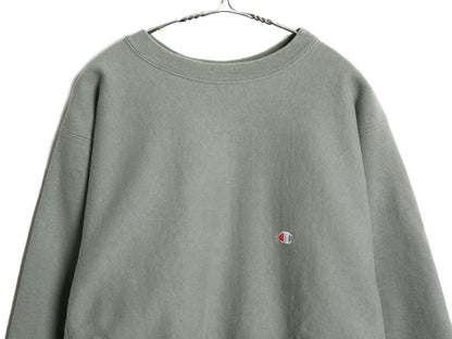 80s USA製 ★ チャンピオン リバースウィーブ スウェット メンズ XL ヴィンテージ 裏起毛 トレーナー 目付き ワンポイント 大きいサイズ 緑