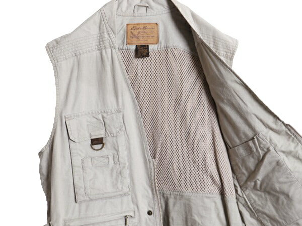 90s エディーバウアー サファリ ベスト メンズ L / オールド EDDIE BAUER アウトドア ハンティング フィッシング 前開き 多ポケット 重ね着