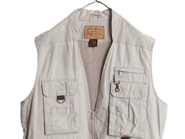 90s エディーバウアー サファリ ベスト メンズ L / オールド EDDIE BAUER アウトドア ハンティング フィッシング 前開き 多ポケット 重ね着