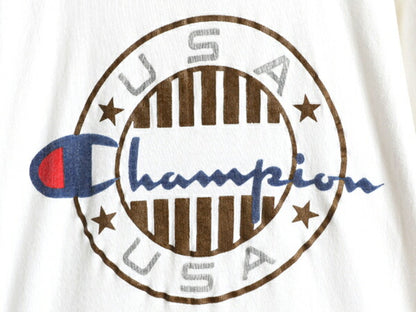 80s USA製 ■ チャンピオン 100% コットン ロゴ プリント Tシャツ メンズ M / Champion 80年代 ビンテージ トリコタグ シングルステッチ 白