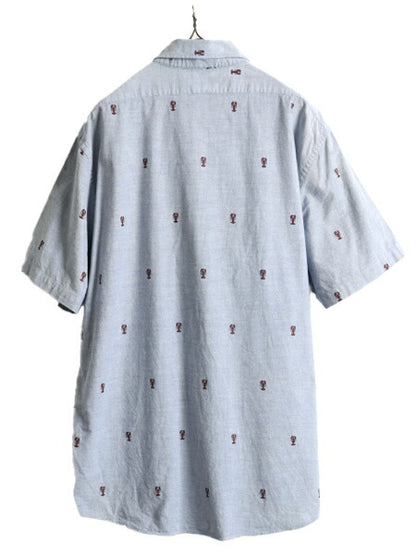 ■ ブルックスブラザーズ ロブスター モノグラム オックスフォード 半袖 ボタンダウン シャツ メンズ XL / Brooks Brothers 総柄 プリント