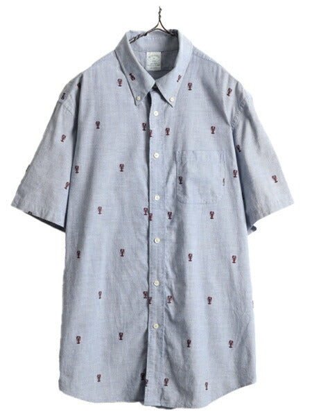 ■ ブルックスブラザーズ ロブスター モノグラム オックスフォード 半袖 ボタンダウン シャツ メンズ XL / Brooks Brothers 総柄 プリント