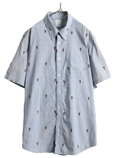 ■ ブルックスブラザーズ ロブスター モノグラム オックスフォード 半袖 ボタンダウン シャツ メンズ XL / Brooks Brothers 総柄 プリント