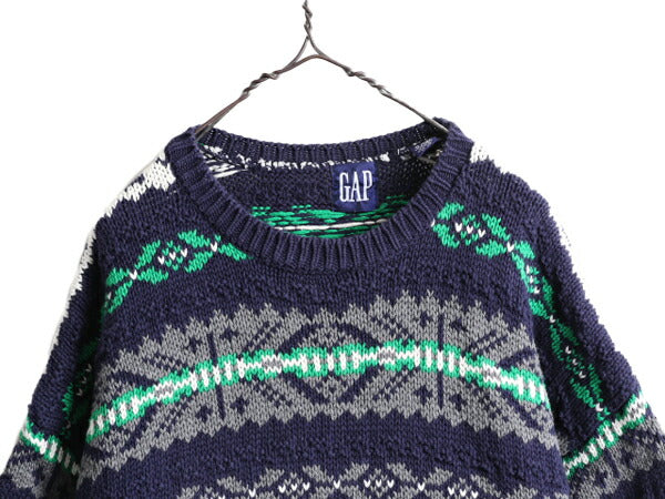 90s ■ OLD GAP フェアアイル コットン ニット セーター ( メンズ XL ) 古着 90年代 オールド ギャップ ノルディック 総柄 ヘビーウェイト