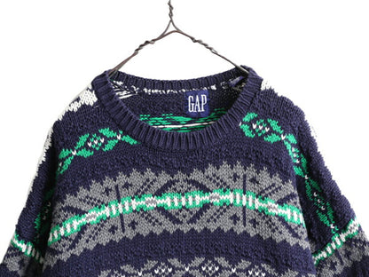 90s ■ OLD GAP フェアアイル コットン ニット セーター ( メンズ XL ) 古着 90年代 オールド ギャップ ノルディック 総柄 ヘビーウェイト